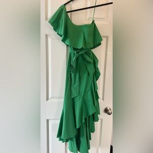 Green Ruffle Wrap Dress